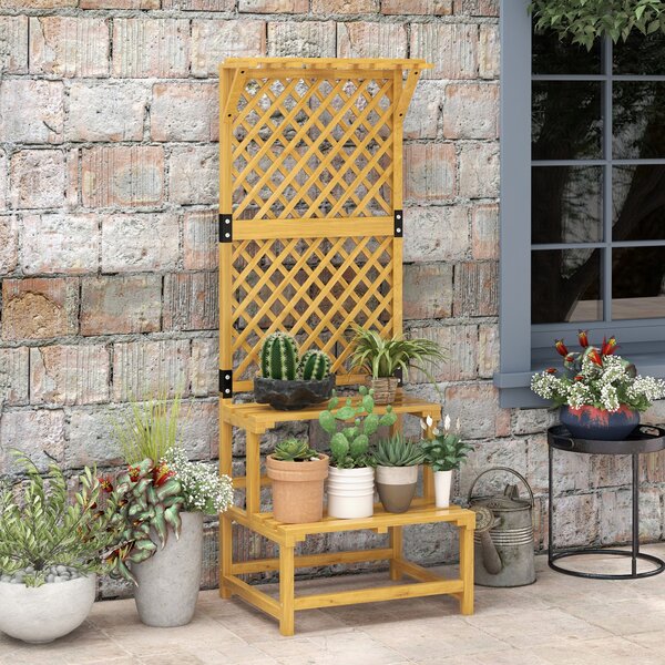 Outsunny Wooden Plant Stand with Trellis, Freestanding Raised Garden Bed for Climbing Plants, Vegetables and Flowers for Garden, Yellow
