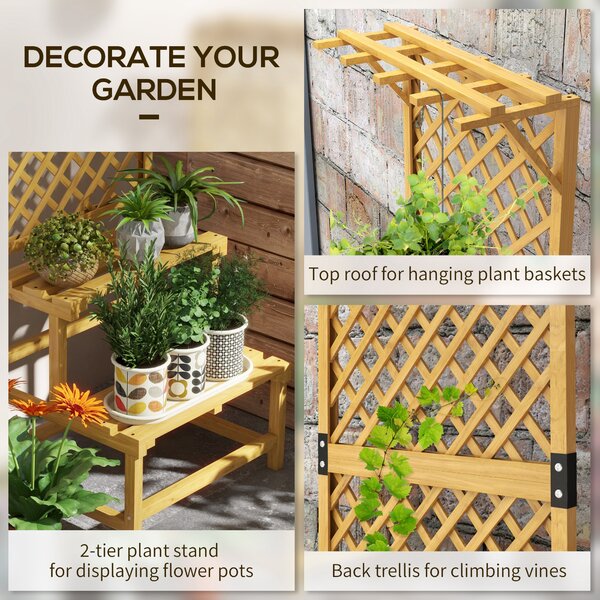 Outsunny Wooden Plant Stand with Trellis, Freestanding Raised Garden Bed for Climbing Plants, Vegetables and Flowers for Garden, Yellow