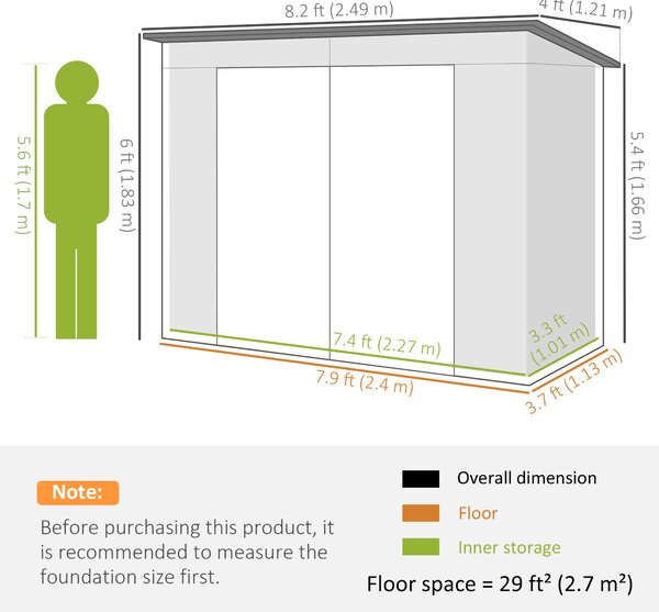 Outsunny 8 x 4FT Galvanised Garden Storage Shed, Metal Outdoor Shed with Double Doors and 2 Vents, Grey Aosom UK