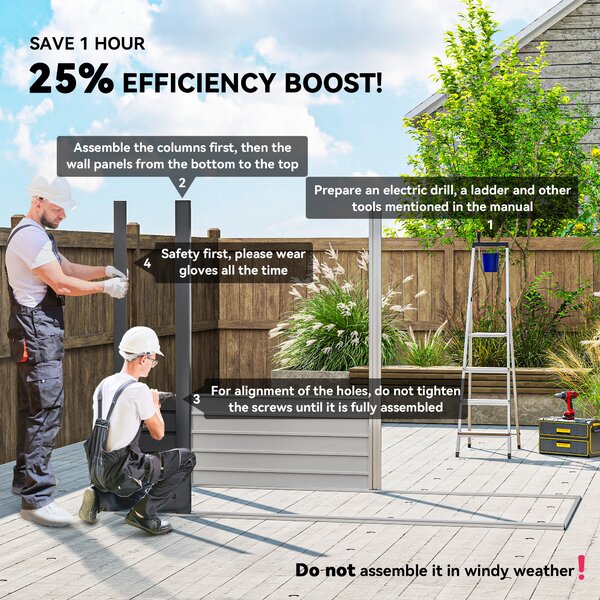 Outsunny 8 x 4FT Galvanised Garden Storage Shed, Metal Outdoor Shed with Double Doors and 2 Vents, Grey Aosom UK
