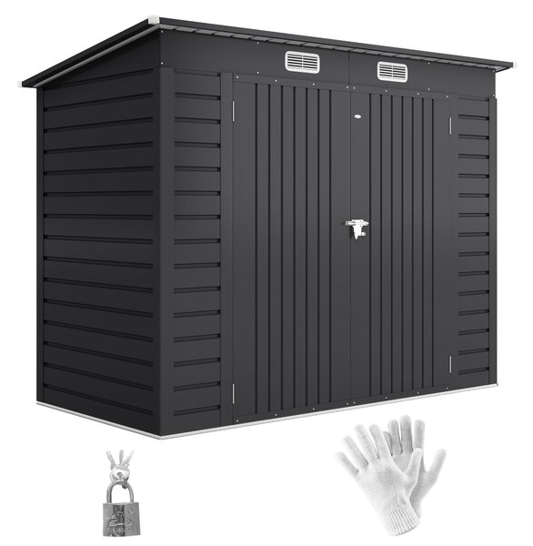 Outsunny 8 x 4FT Galvanised Garden Storage Shed, Metal Outdoor Shed with Double Doors and 2 Vents, Grey Aosom UK