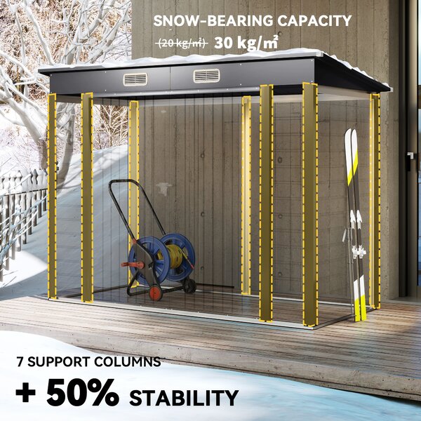 Outsunny 8 x 4FT Galvanised Garden Storage Shed, Metal Outdoor Shed with Double Doors and 2 Vents, Grey Aosom UK