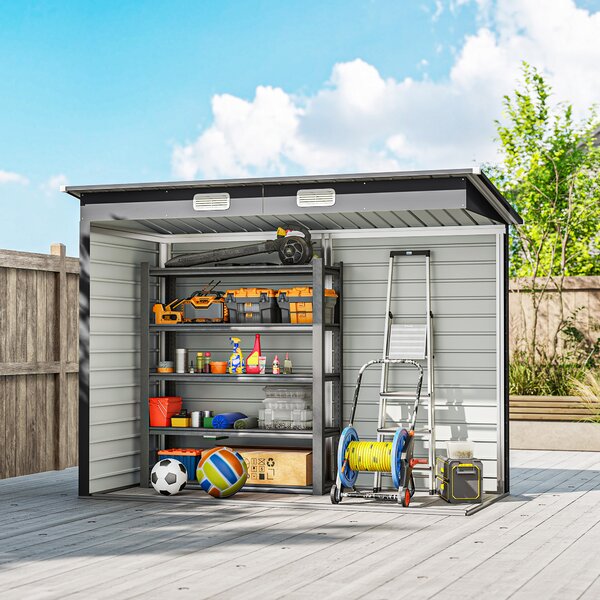 Outsunny 8 x 4FT Galvanised Garden Storage Shed, Metal Outdoor Shed with Double Doors and 2 Vents, Grey Aosom UK