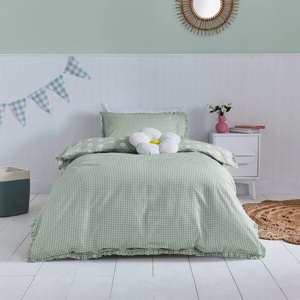 Daisy Gingham Ruffle Trim Duvet Cover Set