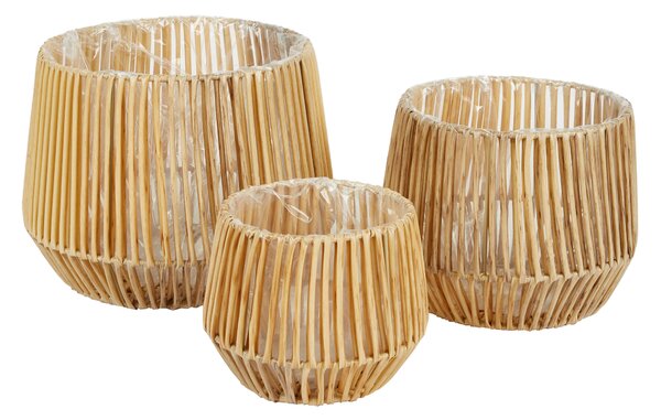 Set of 3 Recycled Plastic Plant Pots Natural