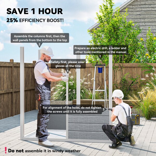 Outsunny 6 x 4ft Outdoor Shed with Foundation, Lockable Door, Vents, Windows, Plastic Shed for Tool Storage, Grey Aosom UK