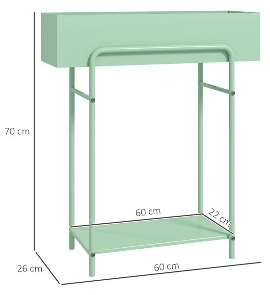 Outsunny 2 Tier Plant Stand, Metal Plant Rack Shelf with Drain Holes, Floor-standing Flower Pot Stand for Indoor Outdoor, Green