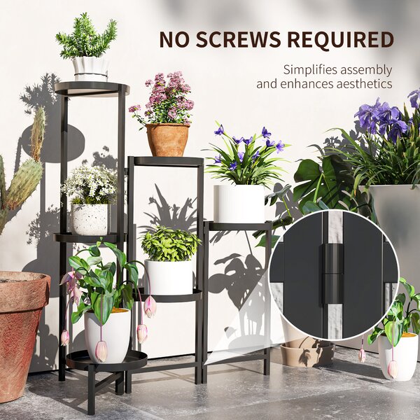 Outsunny 3 Tier Plant Stand Indoor Outdoor, Foldable Corner Plant Stands for Multiple Plants for Patio Garden Balcony Living Room, Black