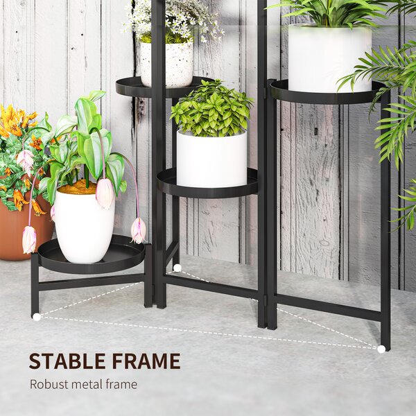 Outsunny 3 Tier Plant Stand Indoor Outdoor, Foldable Corner Plant Stands for Multiple Plants for Patio Garden Balcony Living Room, Black