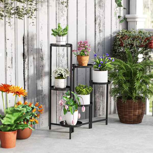 Outsunny 3 Tier Plant Stand Indoor Outdoor, Foldable Corner Plant Stands for Multiple Plants for Patio Garden Balcony Living Room, Black
