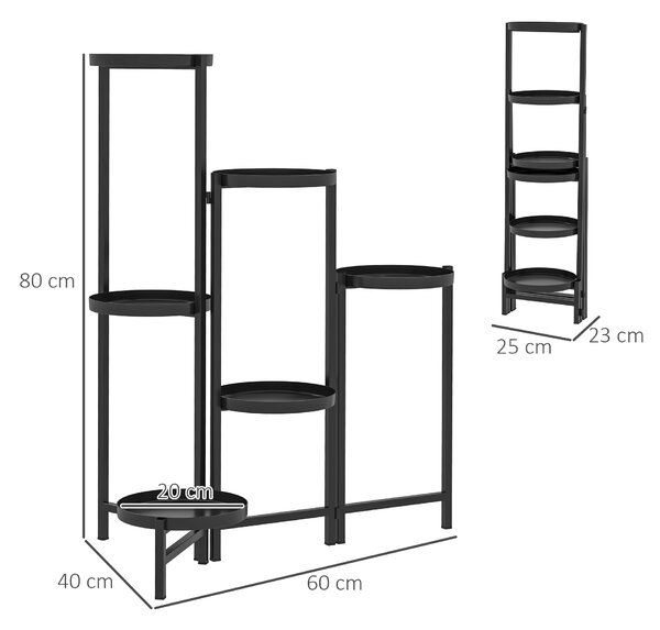 Outsunny 3 Tier Plant Stand Indoor Outdoor, Foldable Corner Plant Stands for Multiple Plants for Patio Garden Balcony Living Room, Black