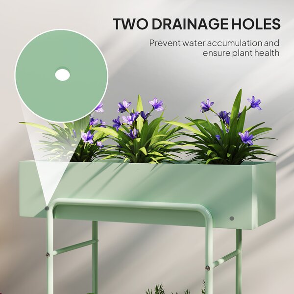 Outsunny 2 Tier Plant Stand, Metal Plant Rack Shelf with Drain Holes, Floor-standing Flower Pot Stand for Indoor Outdoor, Green