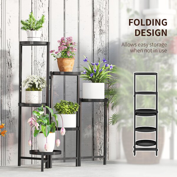 Outsunny 3 Tier Plant Stand Indoor Outdoor, Foldable Corner Plant Stands for Multiple Plants for Patio Garden Balcony Living Room, Black