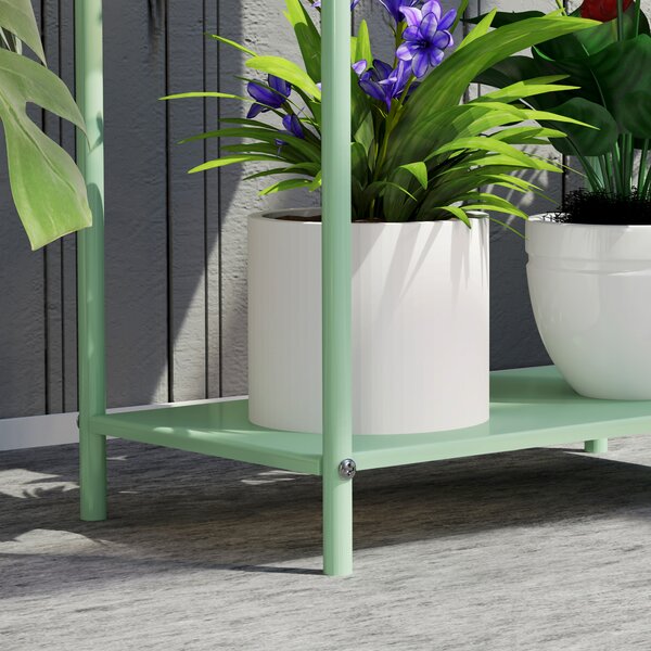 Outsunny 2 Tier Plant Stand, Metal Plant Rack Shelf with Drain Holes, Floor-standing Flower Pot Stand for Indoor Outdoor, Green