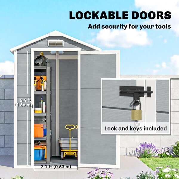 Outsunny 4x6ft Outdoor Storage Shed with Built-In Floor, Lockable Door, Windows & Vents for Garden Tools, Grey Aosom UK
