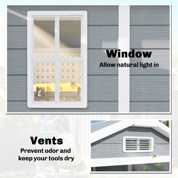 Outsunny 4x6ft Outdoor Storage Shed with Built-In Floor, Lockable Door, Windows & Vents for Garden Tools, Grey Aosom UK