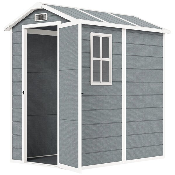 Outsunny 4x6ft Outdoor Storage Shed with Built-In Floor, Lockable Door, Windows & Vents for Garden Tools, Grey Aosom UK