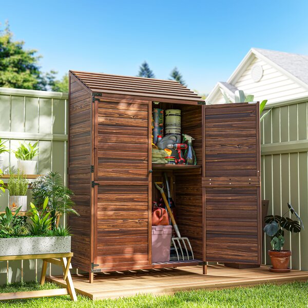 Outsunny 59 x 103.5 cm Two-Tier Wooden Garden Shed - Brown