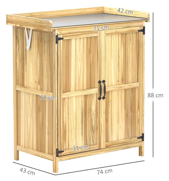 Outsunny 43 x 74cm Fir Wood Shed, with Metal Worktop - Natural Finish