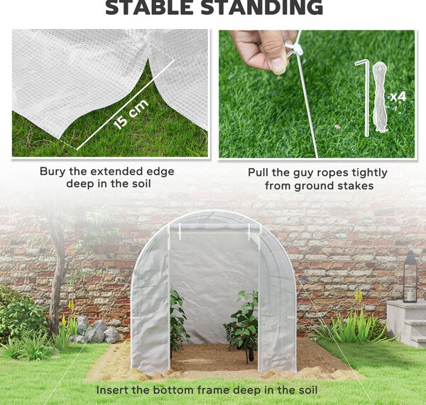 Outsunny Heavy Duty Polytunnel, Walk in Polytunnel Greenhouse with Door & Windows, Galvanised Steel Frame, 200W x 245D x 198H cm Aosom UK