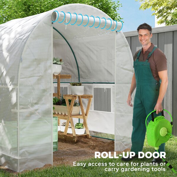 Outsunny Heavy Duty Polytunnel, Walk in Polytunnel Greenhouse with Door & Windows, Galvanised Steel Frame, 200W x 245D x 198H cm Aosom UK