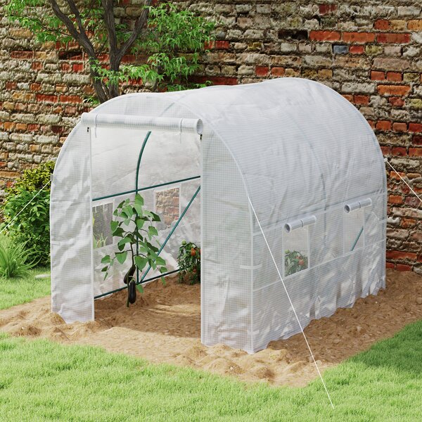 Outsunny Heavy Duty Polytunnel, Walk in Polytunnel Greenhouse with Door & Windows, Galvanised Steel Frame, 200W x 245D x 198H cm Aosom UK