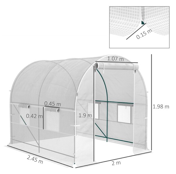 Outsunny Heavy Duty Polytunnel, Walk in Polytunnel Greenhouse with Door & Windows, Galvanised Steel Frame, 200W x 245D x 198H cm Aosom UK