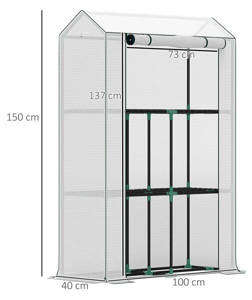 Outsunny 40 x 100cm Three Shelf Steel Frame Greenhouse - White