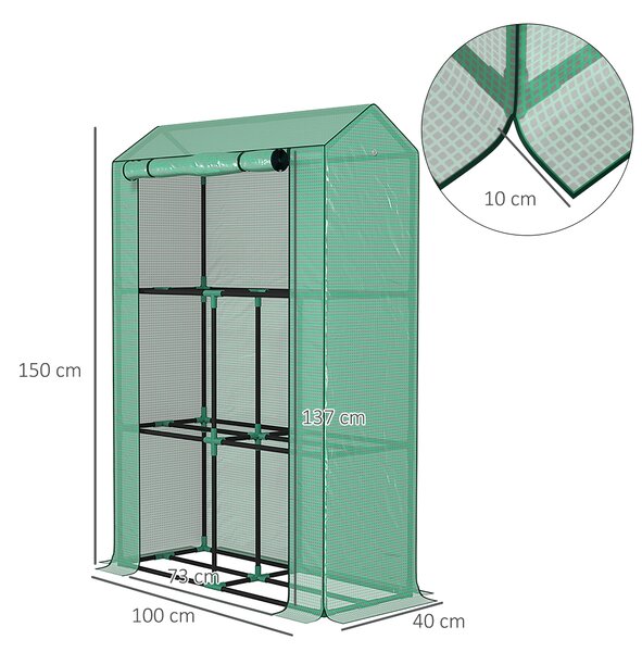 Outsunny 40 x 100cm Three Shelf Steel Frame Greenhouse - Green