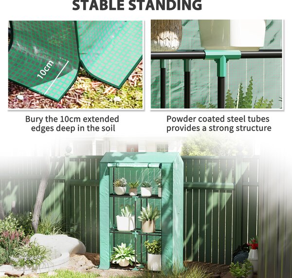 Outsunny 40 x 100cm Three Shelf Steel Frame Greenhouse - Green