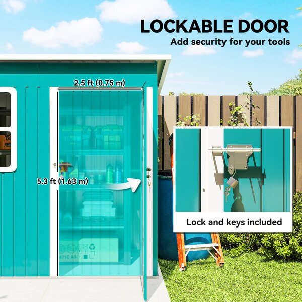 Outsunny 7 x 4ft Outdoor Storage Shed with Galvanised Frame, Window, Lockable Door and Air Vents for Patio Furniture, Green Aosom UK
