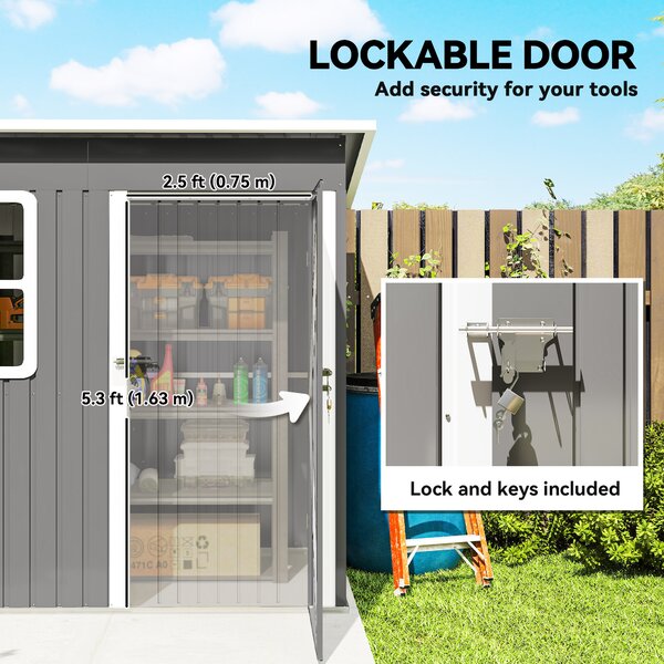 Outsunny 7 x 4ft Eco-friendly Garden Storage Shed with Galvanised Frame, Window, Lockable Door and Air Vents for Patio, Dark Grey Aosom UK