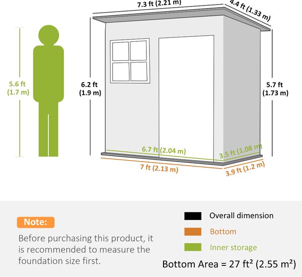 Outsunny 7 x 4ft Outdoor Storage Shed with Galvanised Frame, Window, Lockable Door and Air Vents for Patio Furniture, Green Aosom UK