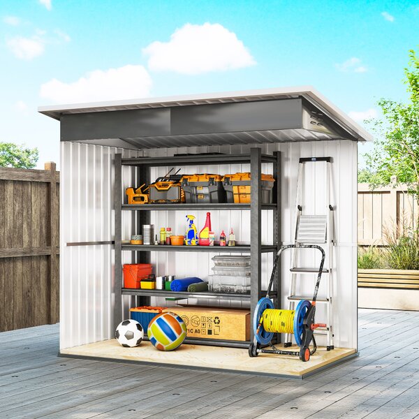 Outsunny 7 x 4ft Eco-friendly Garden Storage Shed with Galvanised Frame, Window, Lockable Door and Air Vents for Patio, Dark Grey Aosom UK