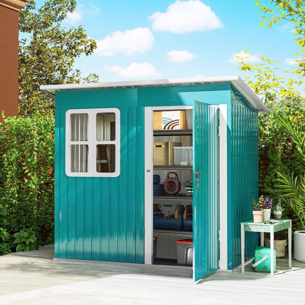 Outsunny 7 x 4ft Outdoor Storage Shed with Galvanised Frame, Window, Lockable Door and Air Vents for Patio Furniture, Green Aosom UK