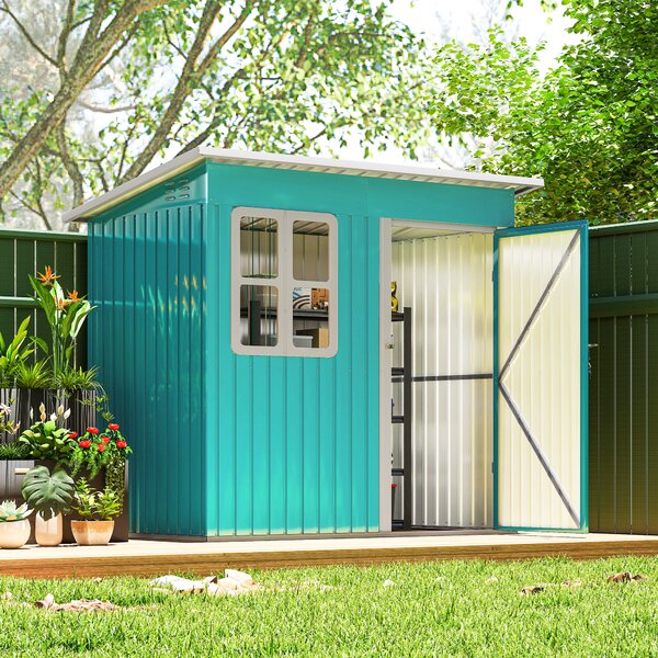 Outsunny 7 x 4ft Outdoor Storage Shed with Galvanised Frame, Window, Lockable Door and Air Vents for Patio Furniture, Green Aosom UK