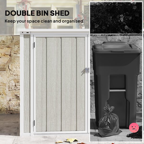Outsunny 4.7 x 2.5FT Garden Shed, Lockable Outdoor Storage Shed with Openable Lid, Small Shed for 2 Trash Cans, Tools, Patio, Light Grey