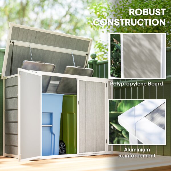 Outsunny 4.7 x 2.5FT Garden Shed, Lockable Outdoor Storage Shed with Openable Lid, Small Shed for 2 Trash Cans, Tools, Patio, Light Grey