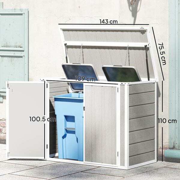 Outsunny 4.7 x 2.5FT Garden Shed, Lockable Outdoor Storage Shed with Openable Lid, Small Shed for 2 Trash Cans, Tools, Patio, Light Grey