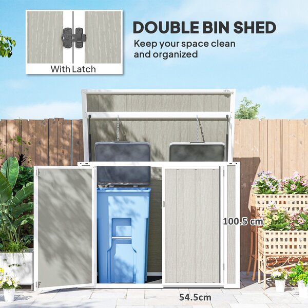 Outsunny 4.7 x 2.5FT Garden Shed, Lockable Outdoor Storage Shed with Openable Lid, Small Shed for 2 Trash Cans, Tools, Patio, Light Grey
