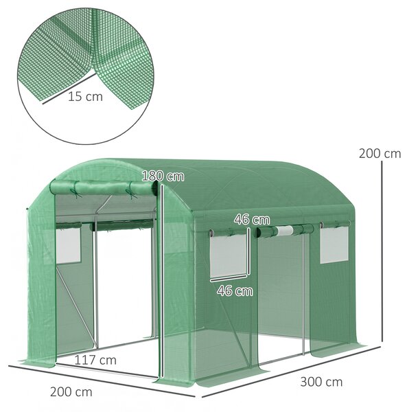 Outsunny 9.8 x 6.6ft Walk-In Polytunnel Greenhouse - Green