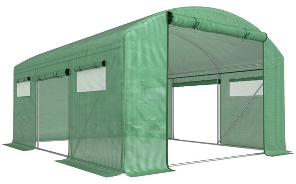 Outsunny 13 x 9.8ft Walk-in Greenhouse, Heavy Duty Polytunnel with Steel Frame, Light-Resist & Windproof Cover, Green Aosom UK