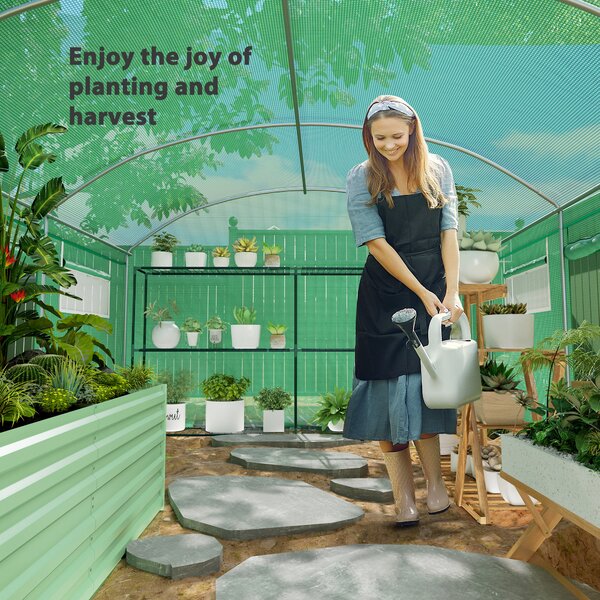 Outsunny 13 x 9.8ft Walk-in Greenhouse, Heavy Duty Polytunnel with Steel Frame, Light-Resist & Windproof Cover, Green Aosom UK