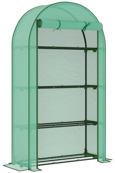 Outsunny 4 Tier Mini Greenhouse with Reinforced PE Cover, Portable Small Greenhouse with Roll-Up Door, 105 x 45 x 160cm, Green