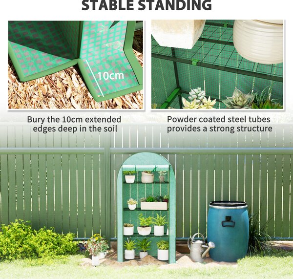 Outsunny 4 Tier Mini Greenhouse with Reinforced PE Cover, Portable Small Greenhouse with Roll-Up Door, 105 x 45 x 160cm, Green