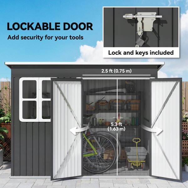 Outsunny 8.5 x 6ft Garden Storage Shed with Galvanised Frame, Window, Lockable Doors & Air Vents for Tools, Dark Grey Aosom UK
