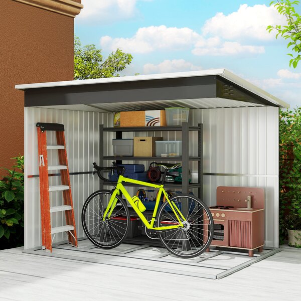 Outsunny 8.5 x 6ft Garden Storage Shed with Galvanised Frame, Window, Lockable Doors & Air Vents for Tools, Dark Grey Aosom UK