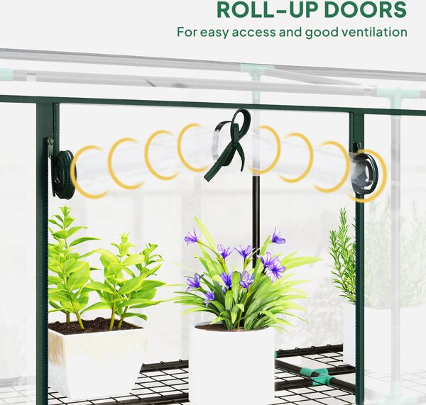 Outsunny 3 Tier Lean-to Mini Greenhouse with Reinforced Plastic Cover, Portable Small Greenhouse with 3 Roll-Up Doors, 215 x 46 x 151cm, Clear