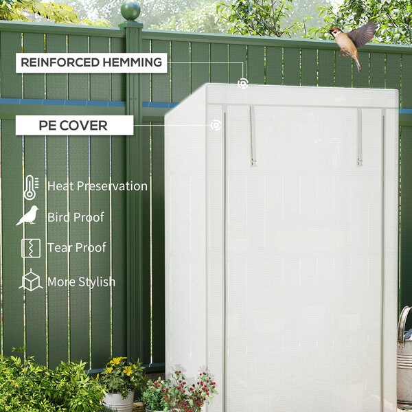 Outsunny 4 Tier Lean-to Mini Greenhouse with Reinforced PE Cover, Portable Small Greenhouse with Roll-Up Door, 110 x 50 x 171cm, Grey