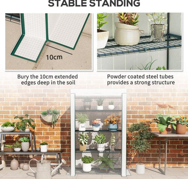 Outsunny 4 Tier Lean-to Mini Greenhouse with Reinforced PE Cover, Portable Small Greenhouse with Roll-Up Door, 110 x 50 x 171cm, Green